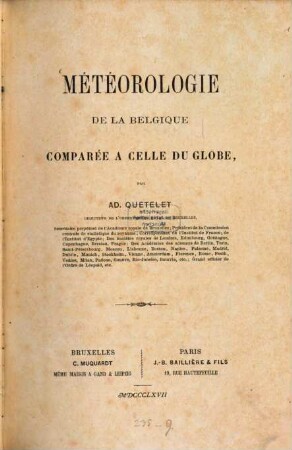 Météorologie de la Belgique : comparée a celle du globe
