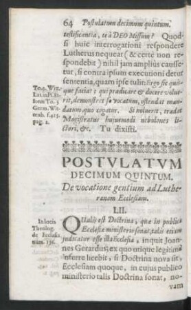 Postulatum Decimum Quintum. De vocatione gentium ad Lutheranam Ecclesiam
