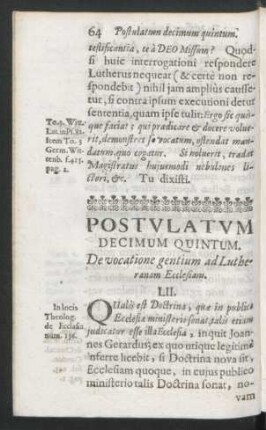 Postulatum Decimum Quintum. De vocatione gentium ad Lutheranam Ecclesiam