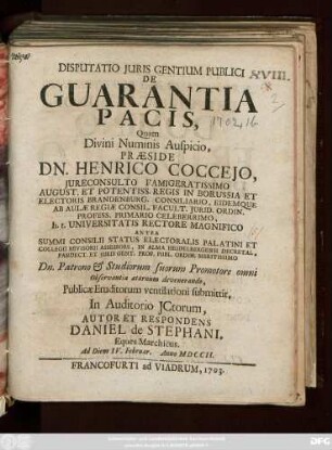 Disputatio Juris Gentium Publici De Guarantia Pacis