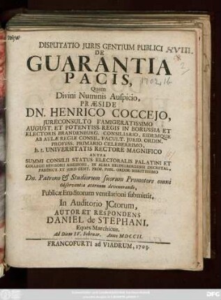Disputatio Juris Gentium Publici De Guarantia Pacis