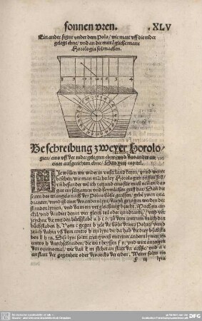 Beschreibung zweyer Horologien/ eins uff der nieder gelegten ebne/ und das ander an einer aufgerichteten ebne/ Das XIIII. Capitel.