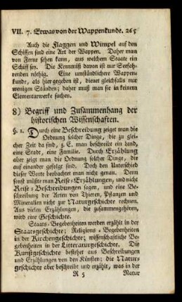 8) Begriff und Zusammenhang der historischen Wissenschaften.