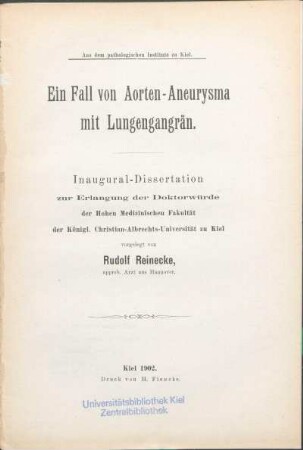Ein Fall von Aorten-Aneurysma mit Lungengangrän