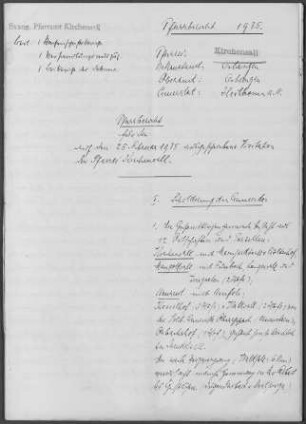 Kirchensall mit Mangoldsall und Neureut sowie Kesselhof, Waldsall und Orbachshof: Pfarrbericht 1935