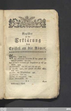 Register zu der Erklärung der Epistel an die Römer.