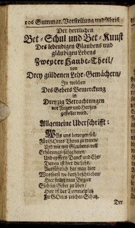 Der herrlichen Bet-Schul und Bet-Kunst Des lebendigen Glaubens und gläubigen Lebens Zweyter Haubt-Theil ...