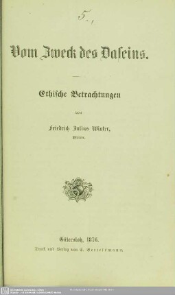 Vom Zweck des Daseins : ethische Betrachtungen