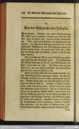 IX. Von der Schulzeit oder Disciplin