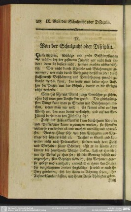 IX. Von der Schulzeit oder Disciplin