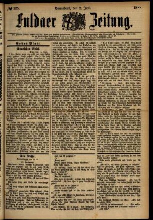 Erste Ausgabe vom Samstag, den 02. Juni 1888.