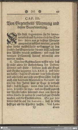 Cap. III. Von Gegentheils Meynung und dessen Beantwortung