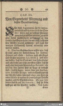 Cap. III. Von Gegentheils Meynung und dessen Beantwortung
