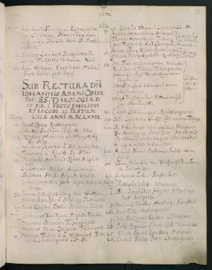 Sommerhalbjahr 1672. Rektorat Johann Adam Osiander