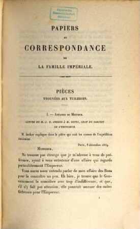 Papiers et correspondance de la famille impériale. 1