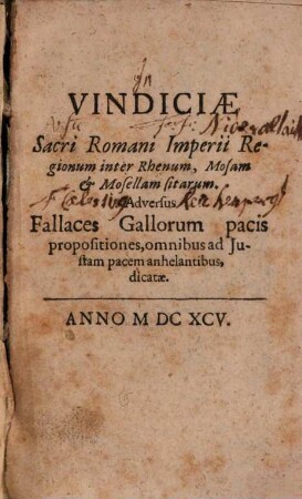 Vindiciae regionum inter Rhenum, Mosam et Mosellam sitarum adversus fallaces Gallorum pacis propositiones