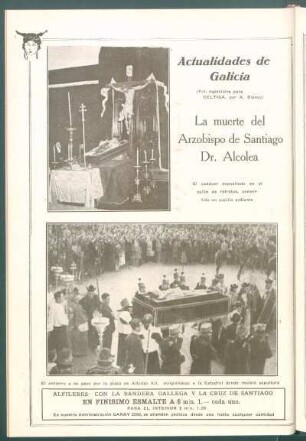 [Vista del] cadáver depositado en el salón de retratos, convertido en capilla ardiente [Foto especial para "Céltiga", por A. Blanco]