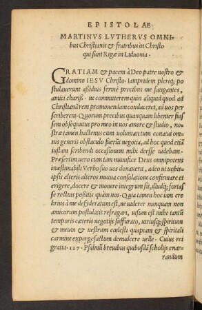 Martinus Lutherus Omnibus Christianis et fratribus in Christo qui sunt Rigae in Lidvonia.