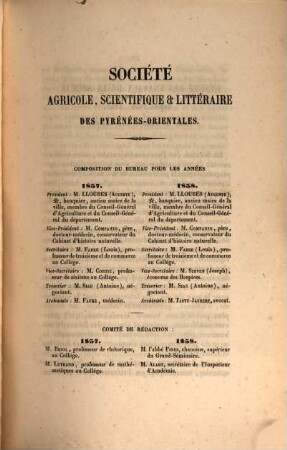 Société Agricole, Scientifique et Littéraire des Pyrénées-Orientales. 11. 1858