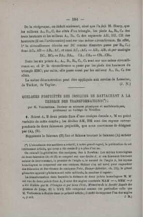 QUELQUES PROPRIÉTÉS DES CONIQUES SE RATTACHANT A LA THÉORIE DES TRANSFORMATIONS.