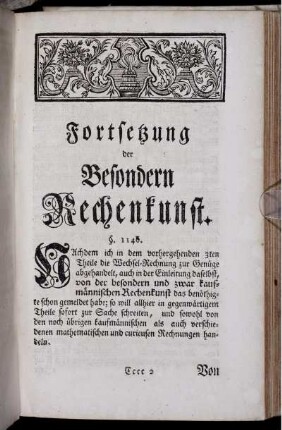 Fortsetzung der Besondern Rechenkunst.