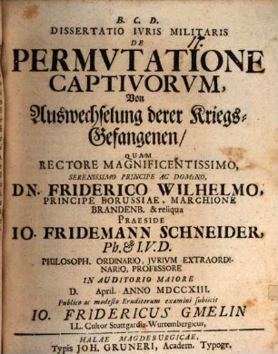 Diss. iuris milit. de permutatione captivorum