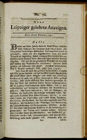 No. 51. Den 27ten Junius 1791.