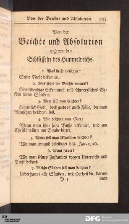Von der Beichte und Absolution und von den Schlüsseln des Himmelreichs.