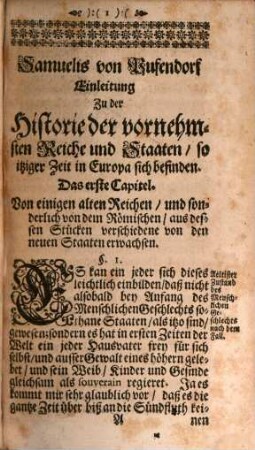 Samuelis von Pufendorff Einleitung zu der Historie der vornehmsten Reiche und Staaten, so jetziger Zeit in Europa sich befinden, [1]