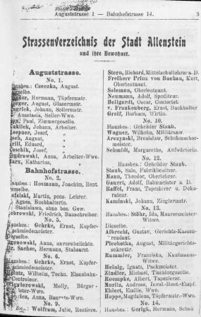 Straßenverzeichnis