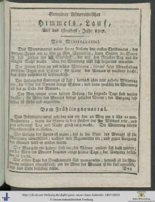 Gemeiner Astronomischer Himmels-Lauf, Auf das Gnaden-Jahr 1807.