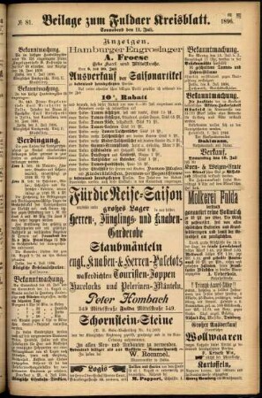 Zweite Ausgabe vom Samstag, den 11. Juli 1896.