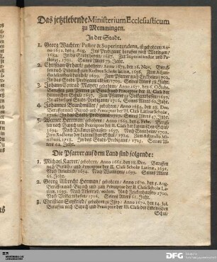 Das jetztlebende Ministerium Ecclesiasticum zu Memmingen.