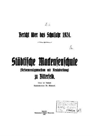 1924/25: Bericht über das Schuljahr ... - 1924/25