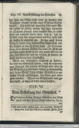 Cap. VI. Von Erfindung des Gewehrs