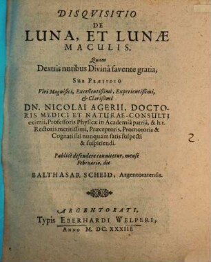 Disquisitio de luna et lunae maculis