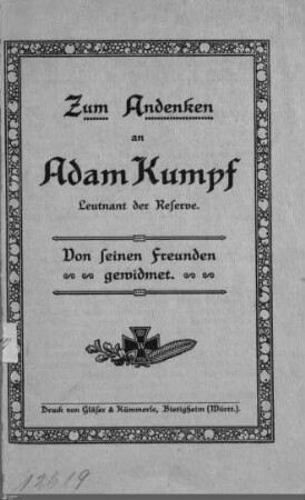 Zum Andenken an Adam Kumpf : von seinen Freunden gewidmet