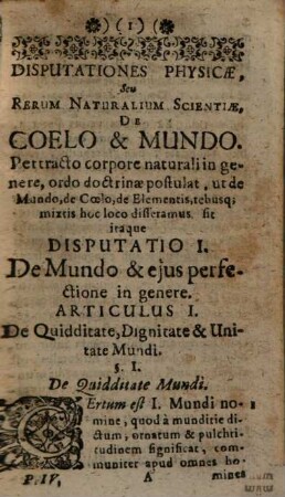 Disputationes Physicae De Mundo Et Coelo De Elementis Mixtis Et Meteoris