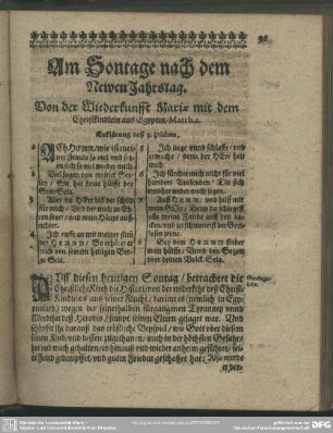 Am Sontage nach dem Newen Jahrstag. Von der Wiederkunfft Mariae mit dem Christkindlein aus Egypten, Matth. 2.