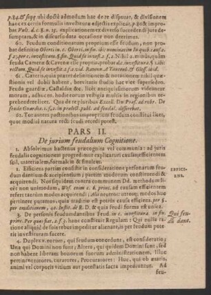Pars II. De iurium feudalium Cognitione.