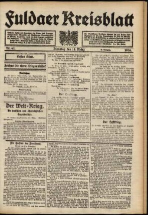 Erste Ausgabe vom Dienstag, den 14. März 1916.