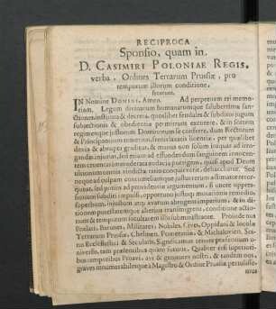 Reciproca Sponsio, quam in D. Casimiri Poloniae Regis, verba, Ordines Terrarum Prussiae, pro temporum illorum conditione, fecerunt.
