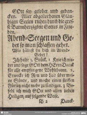 Abend-Seegen und Gebet so man schlaffen gehet