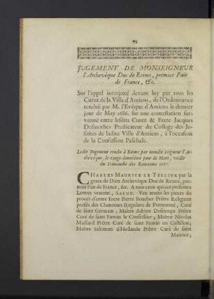 Jugement de M. l`Archevêque Duc de Reims