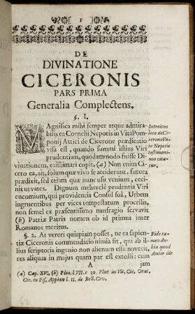 De Divinatione Ciceronis Pars Prima Generalia Complectens.