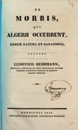 De morbis, qui Algerii occurrunt, eorum natura et sanatione