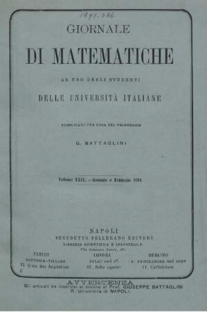 Volume XXIX. - Gennaio e Febbraio 1891.