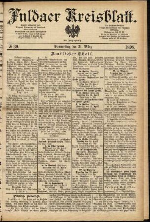 Erste Ausgabe vom Donnerstag, den 31. März 1898.