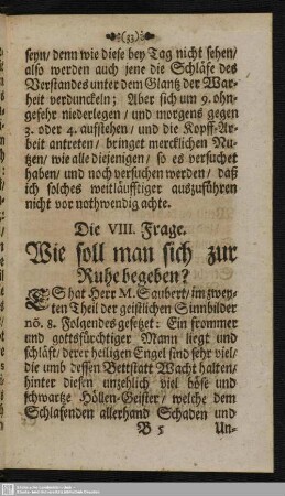 Die VIII. Frage. Wie soll man sich zur Ruhe begeben?
