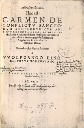 Angelodrakontomachia : Hoc est: Carmen de conflictu sanctorum angelorum cum antiquo serpente diabolo ...